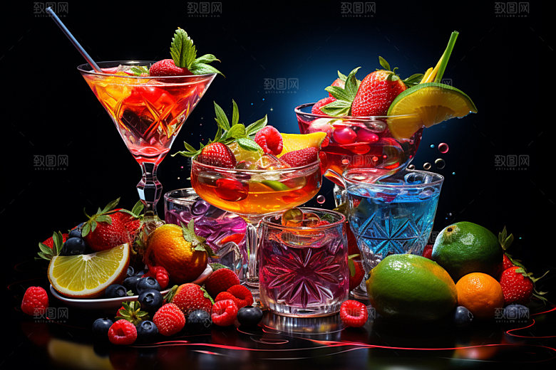 鸡尾酒霓虹洋酒摄影图