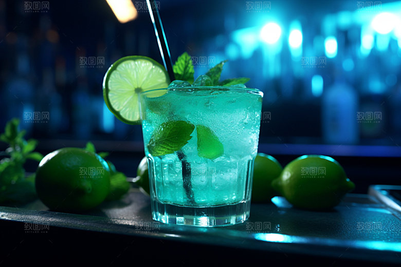 鸡尾酒霓虹果酒摄影图