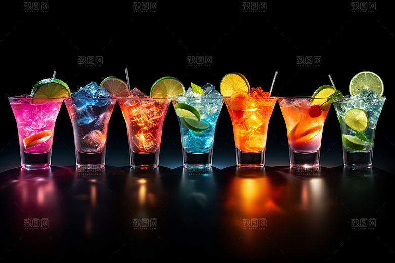 鸡尾酒霓虹调酒摄影图