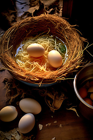 鸡蛋饲养鸡窝摄影图