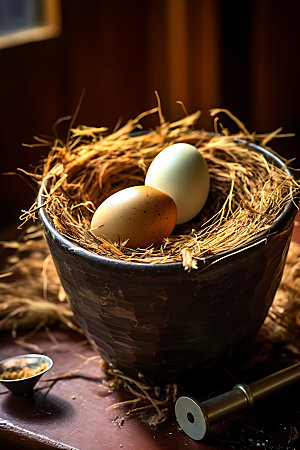 鸡蛋鸡窝孵化摄影图
