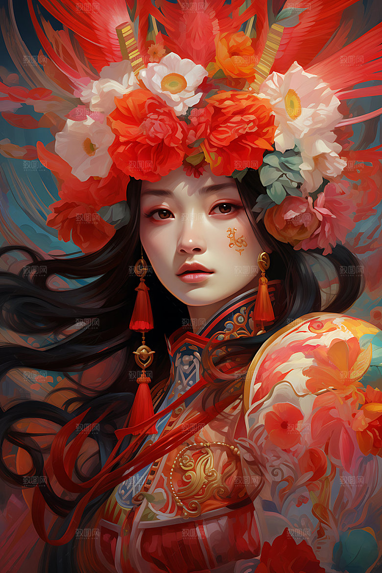 国潮女孩人物视觉插画