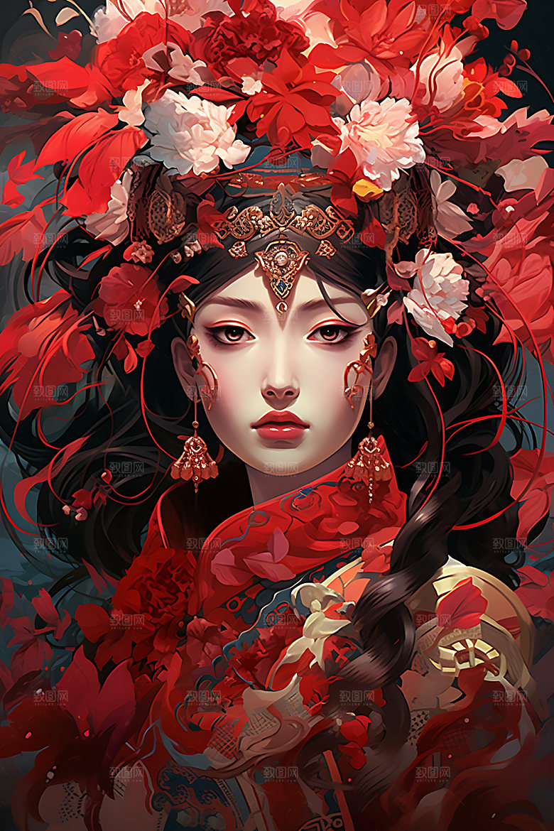国潮女孩人物视觉插画