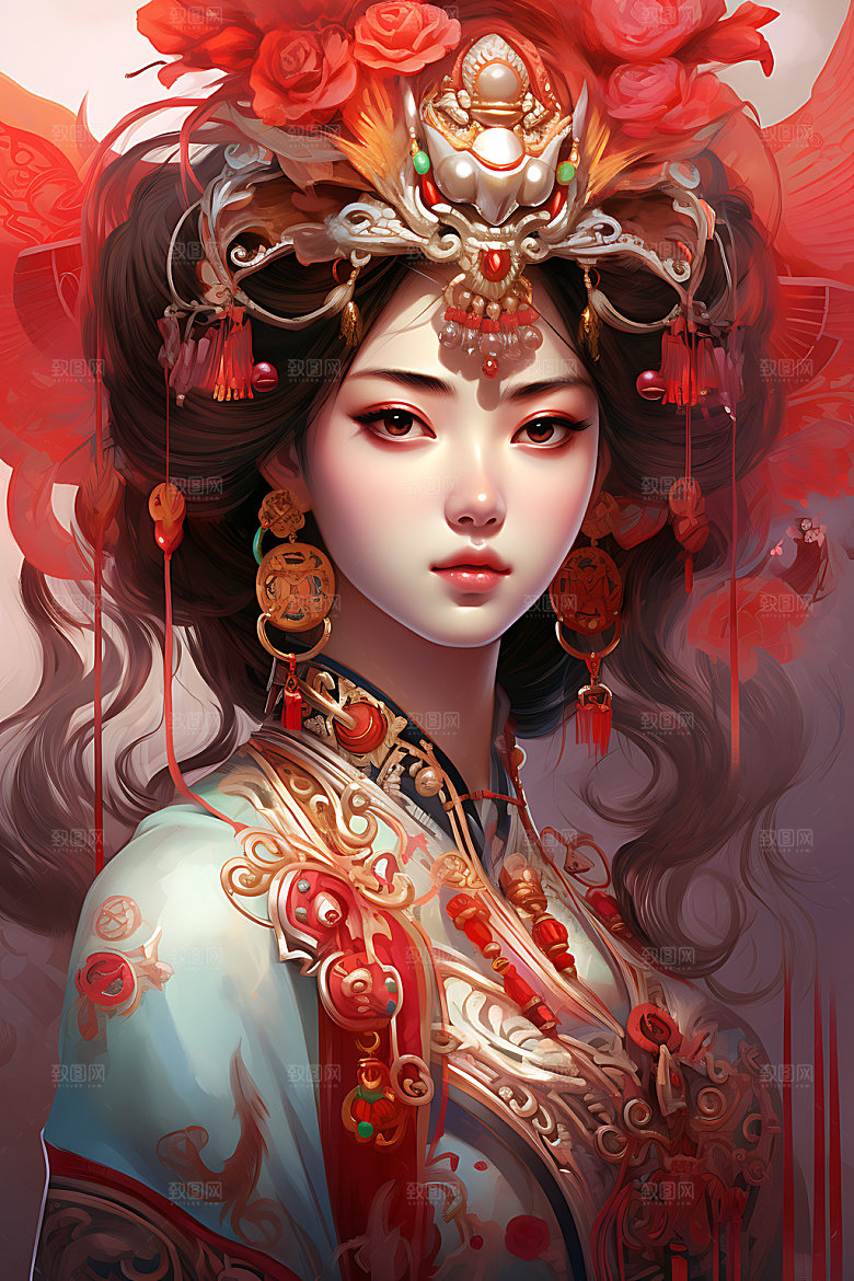 国潮女孩艺术风格人物插画