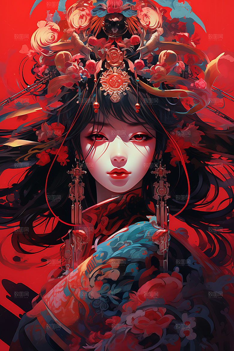 国潮女孩中国风人物插画