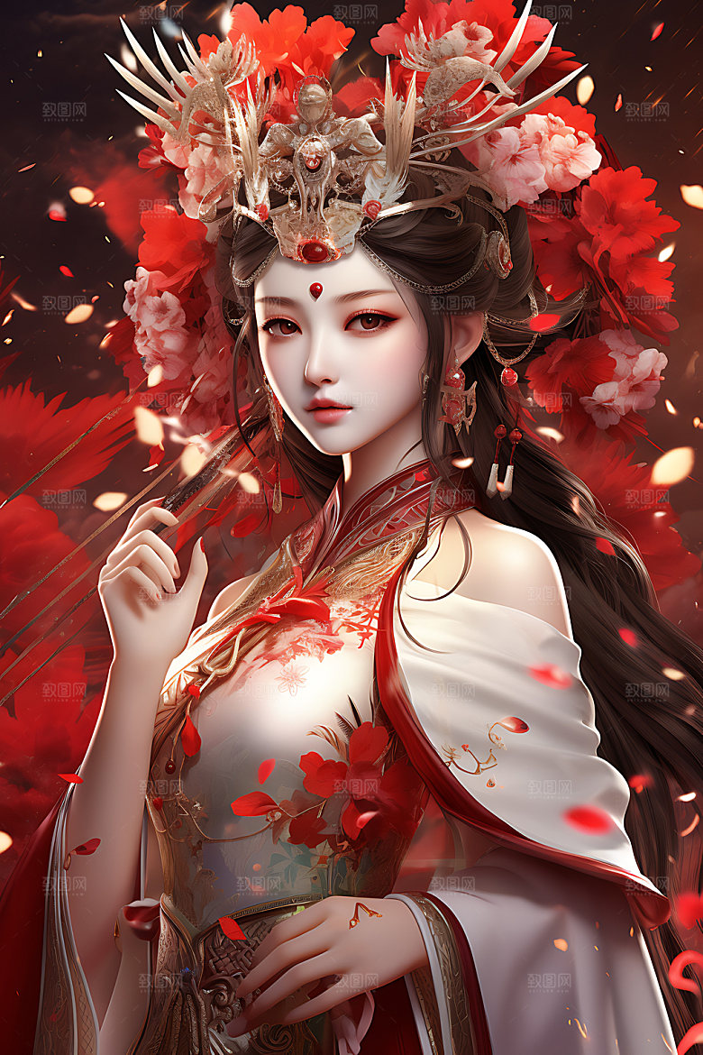 国潮女孩中式传统人物插画
