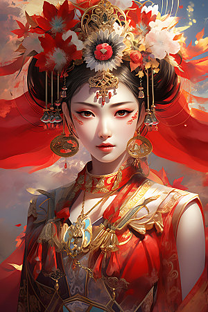 国潮女孩中国风中式传统插画
