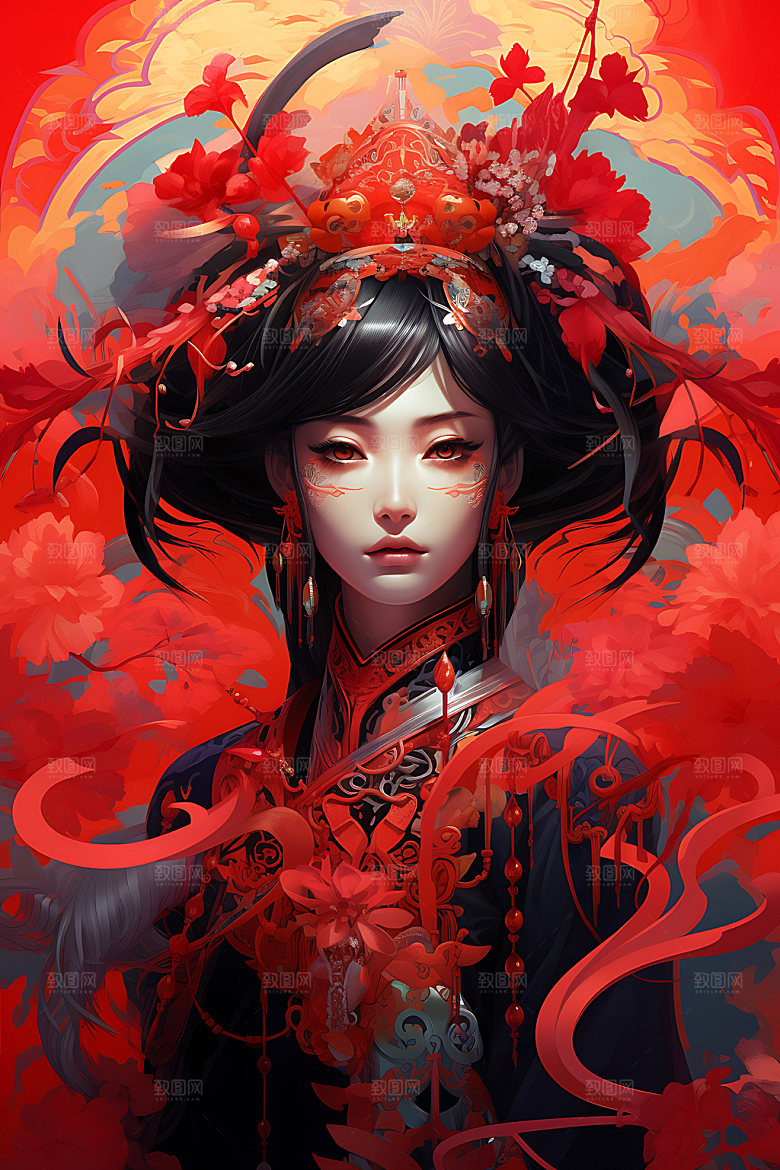 国潮女孩视觉艺术风格插画