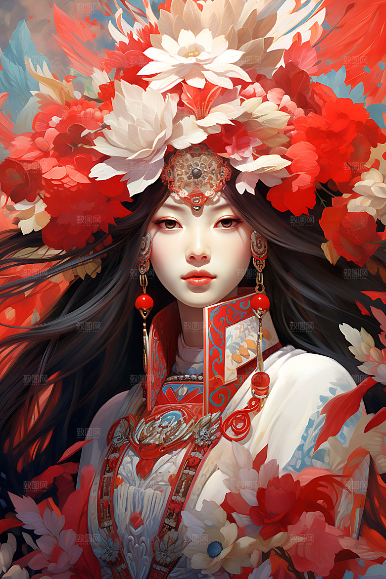国潮女孩人物京剧插画