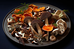 菌菇拼盘高清蘑菇摄影图