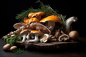 菌菇拼盘素菜蘑菇摄影图