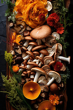 菌菇拼盘野味蔬菜摄影图