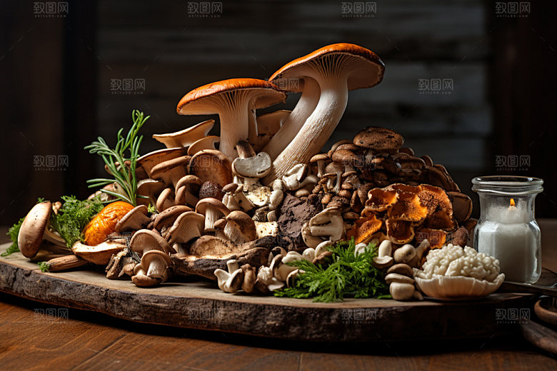 菌菇拼盘高清山珍摄影图