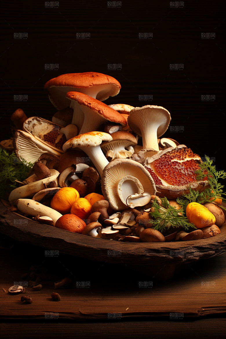 菌菇拼盘野味火锅食材摄影图