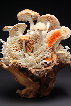 菌菇拼盘山珍野味摄影图