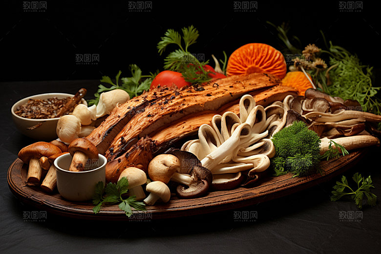 菌菇拼盘野味火锅食材摄影图