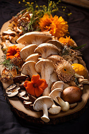 菌菇拼盘素菜高清摄影图