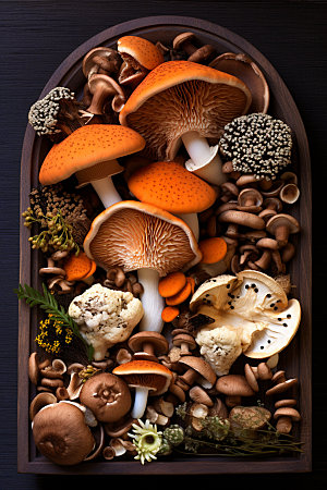菌菇拼盘火锅食材野味摄影图
