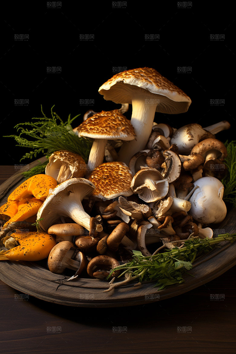 菌菇拼盘野味素菜摄影图