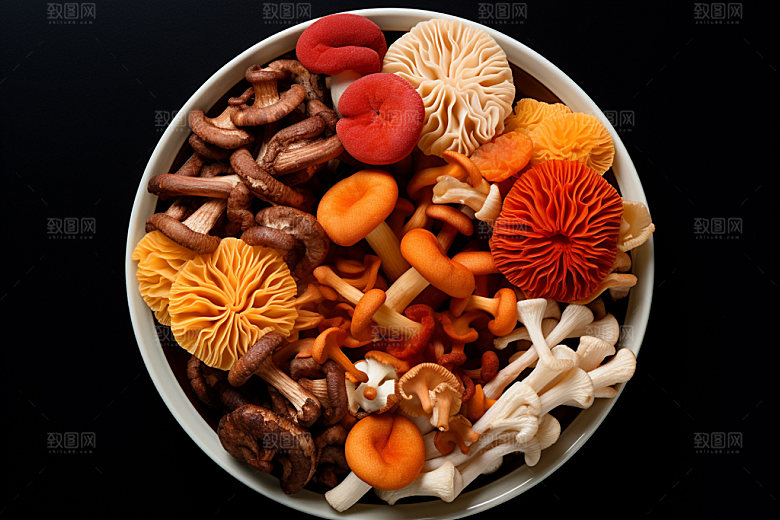 菌菇拼盘素菜高清摄影图