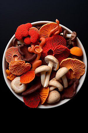 菌菇拼盘山珍素菜摄影图