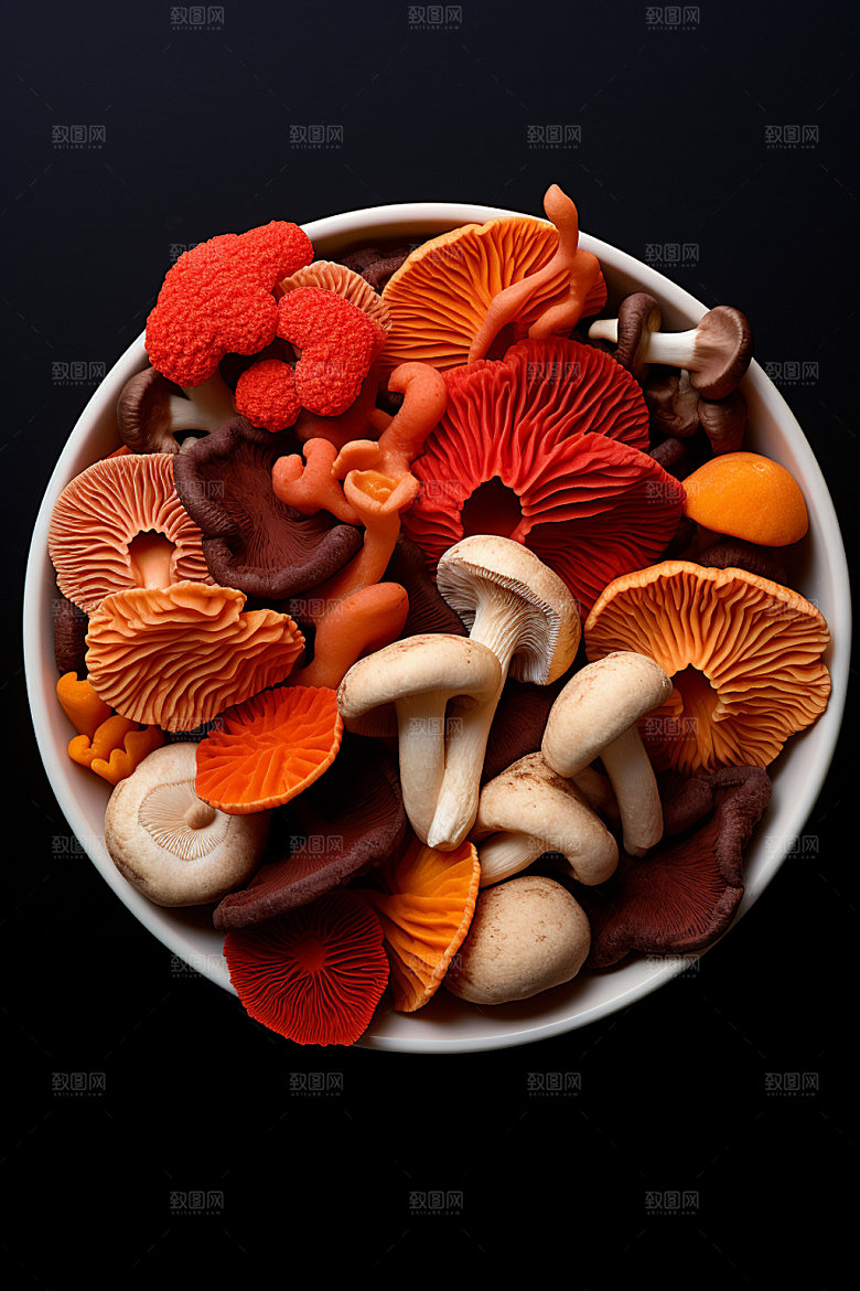 菌菇拼盘山珍素菜摄影图