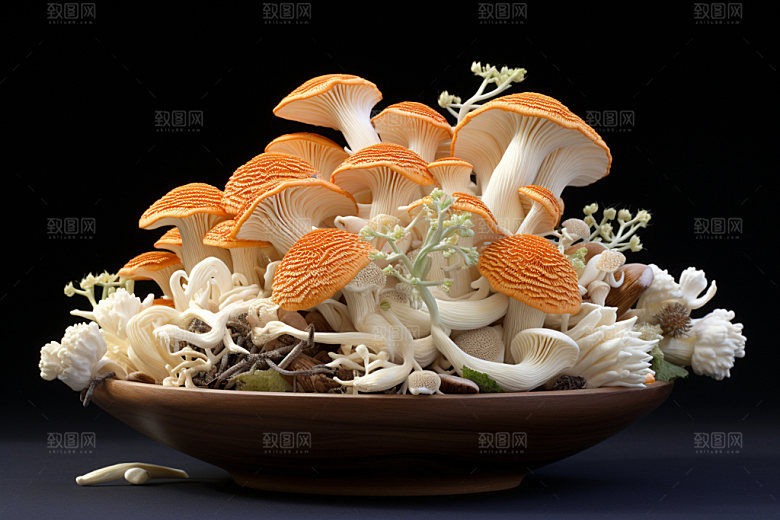 菌菇拼盘素菜野味摄影图