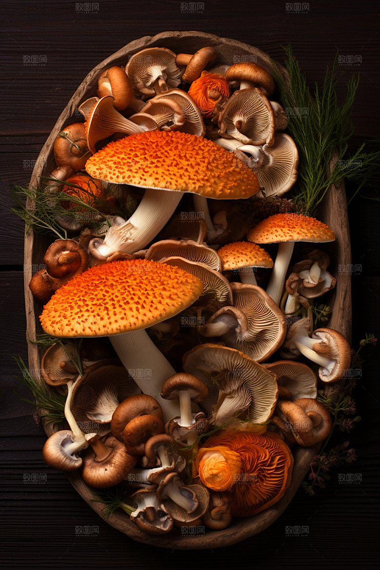 菌菇拼盘野味素菜摄影图