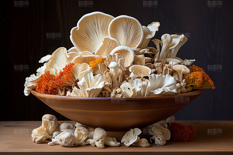 菌菇拼盘山珍野味摄影图