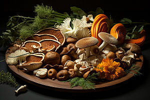 菌菇拼盘火锅食材野味摄影图