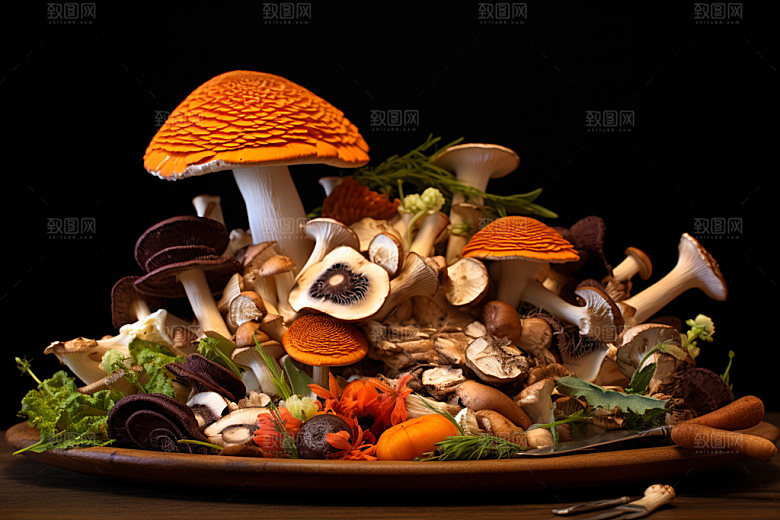 菌菇拼盘素菜野味摄影图
