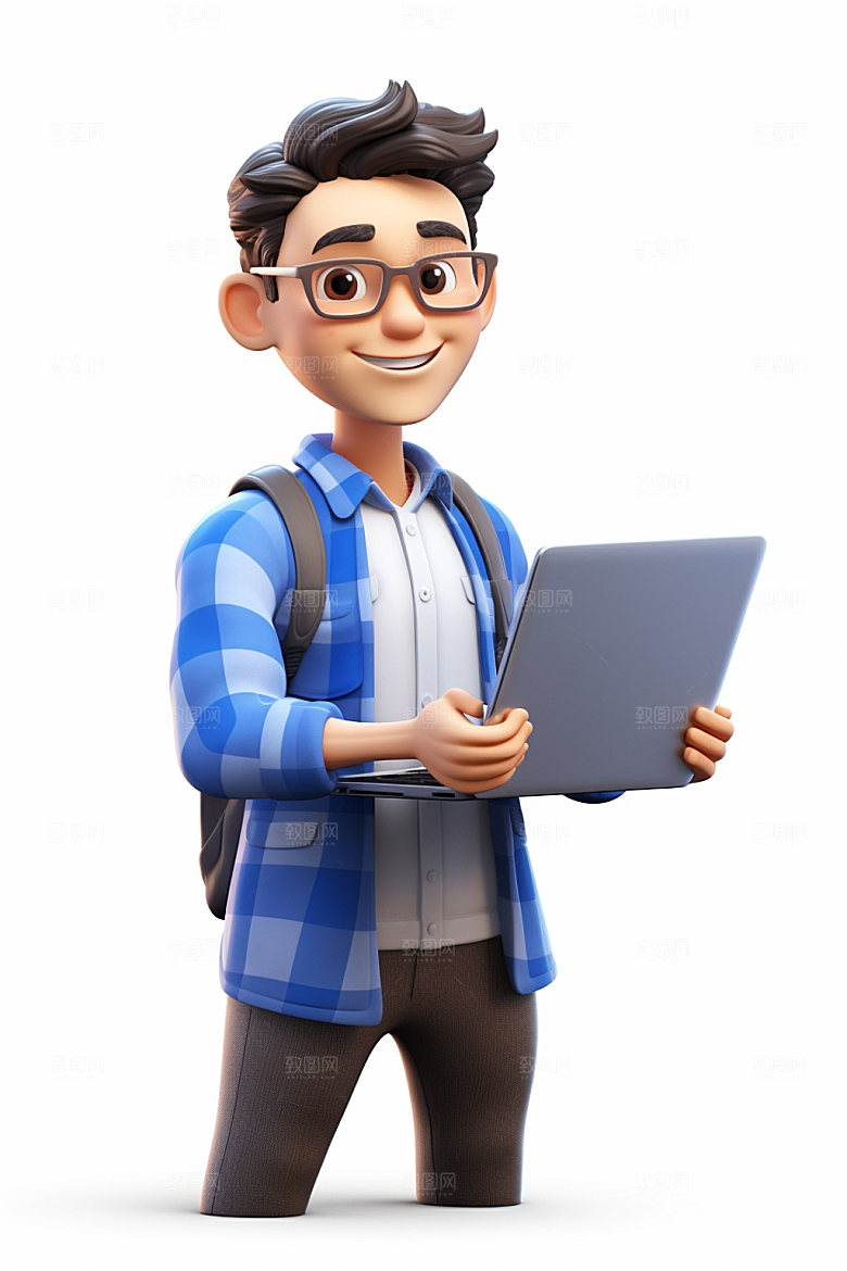 程序员计算机3D人物模型
