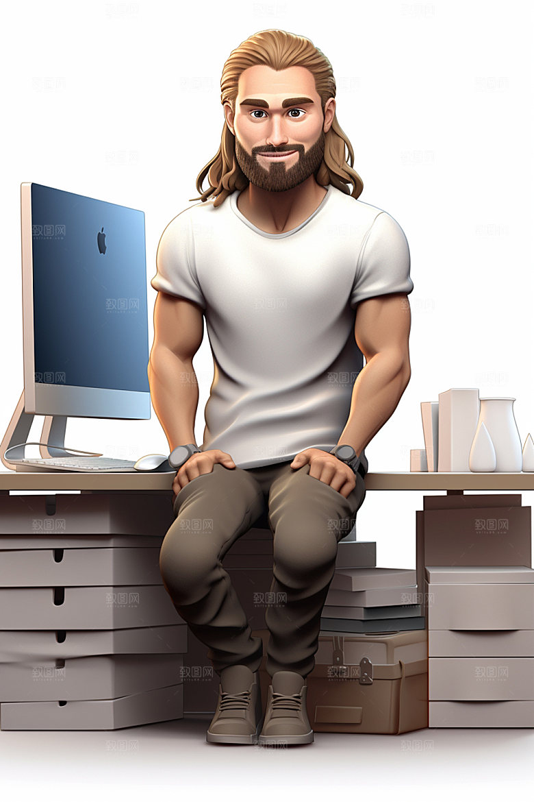 程序员办公3D人物模型