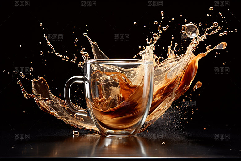 咖啡飞溅泼洒液体素材