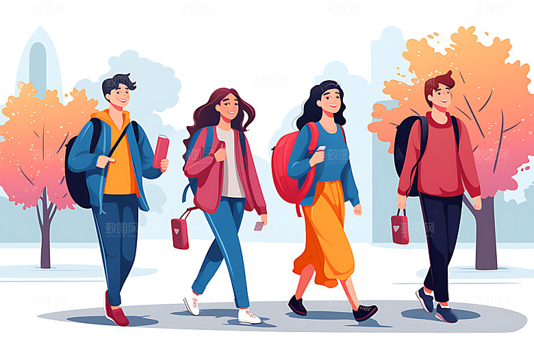 开学上学报到平面插画