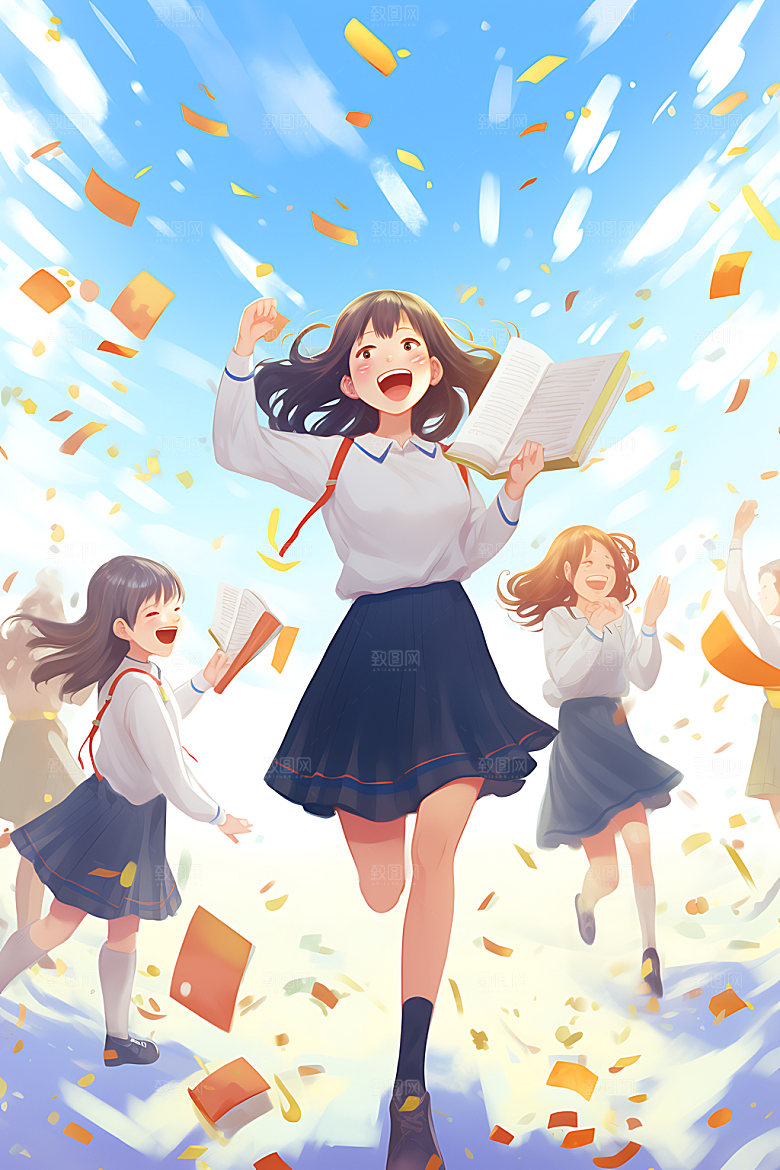 开学校园人物青春平面插画