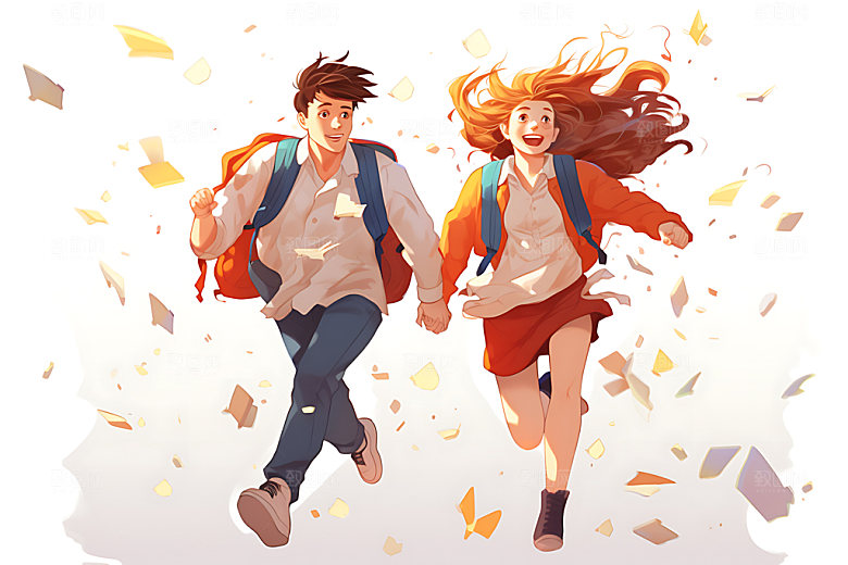 开学上学校园人物平面插画