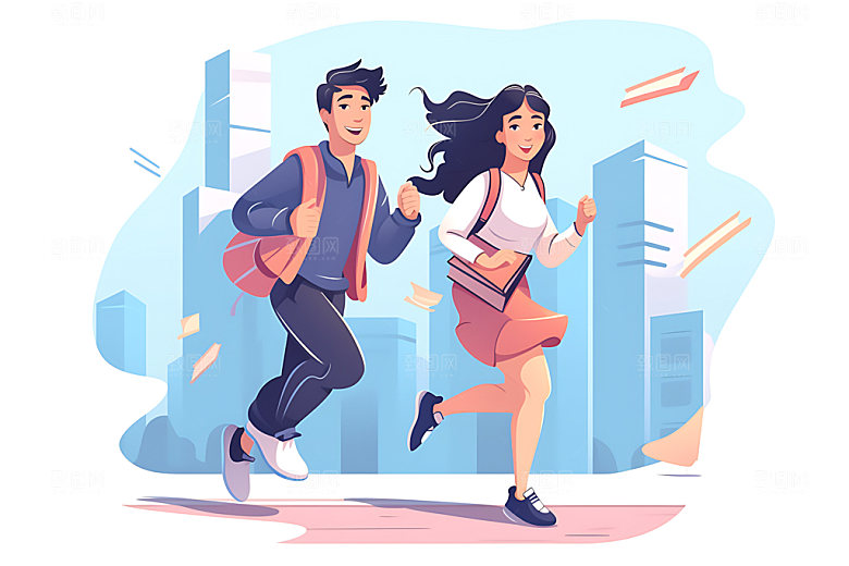 开学青春青少年平面插画