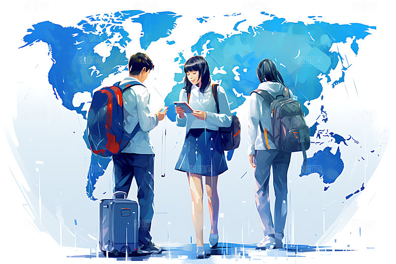 开学校园人物青春平面插画