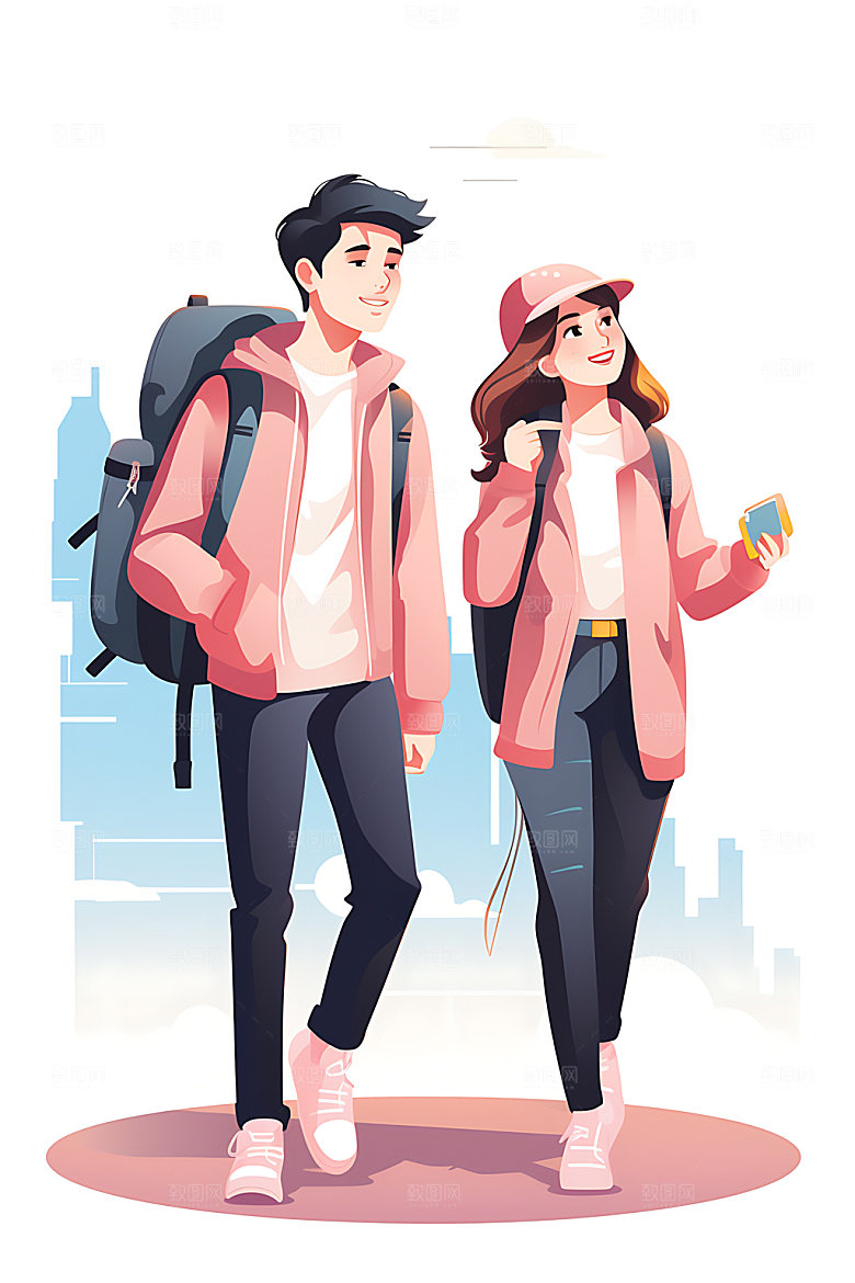 开学校园人物青少年平面插画