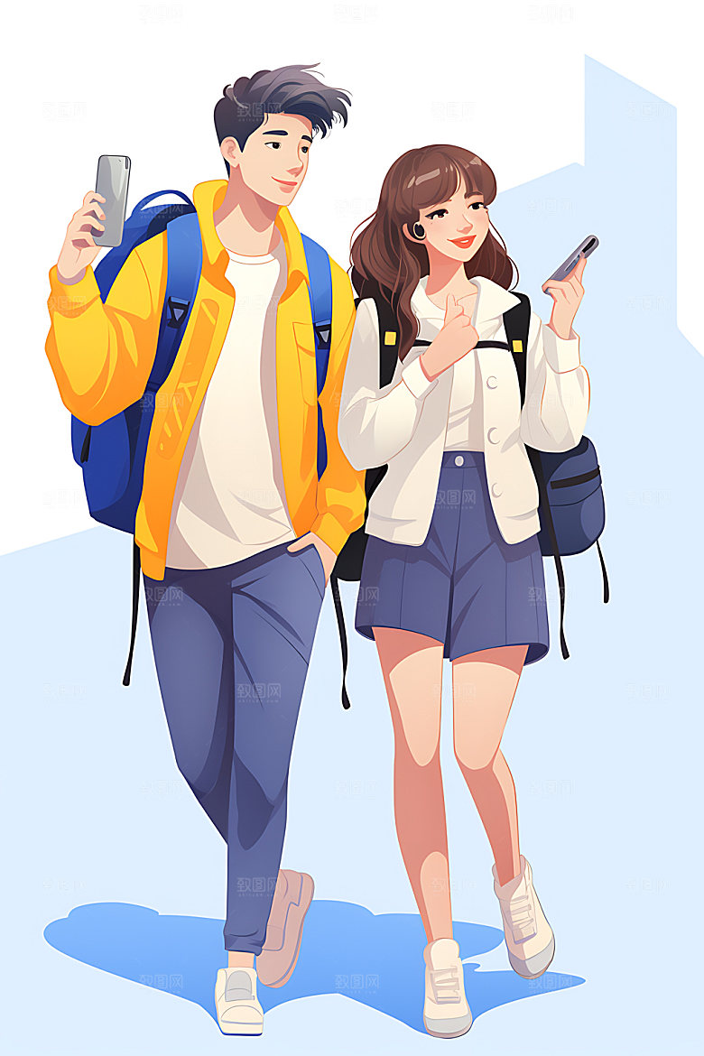 开学新学期青少年平面插画