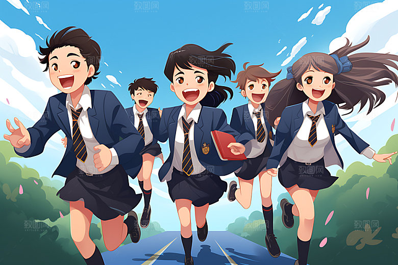 开学新学期校园人物平面插画