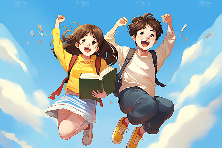 开学青少年学生平面插画
