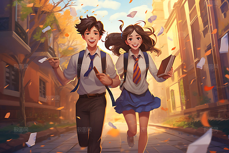 开学报到校园人物平面插画
