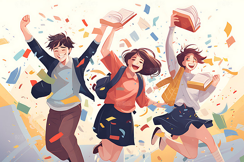 开学学生活泼平面插画