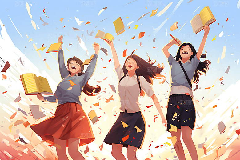 开学校园人物青少年平面插画