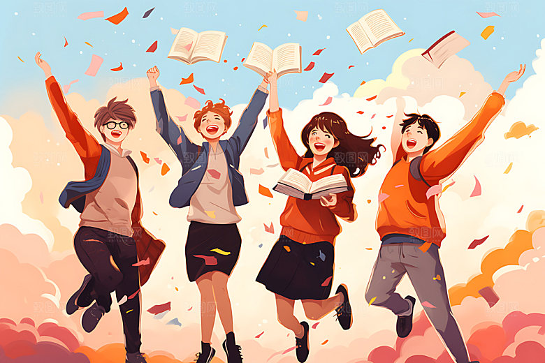 开学青春活泼平面插画