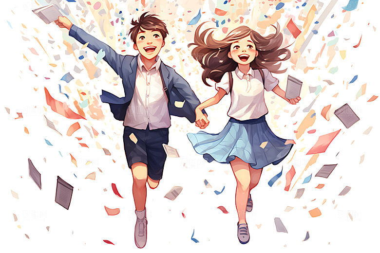 开学青春学生平面插画