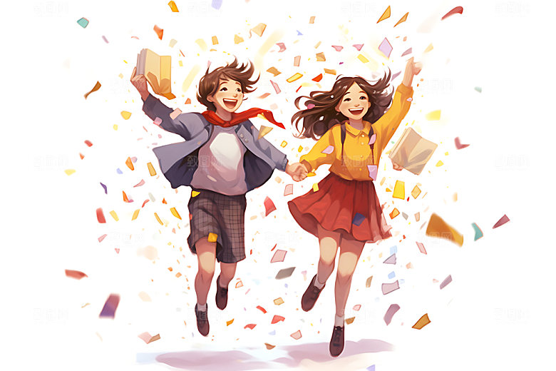 开学校园人物活泼平面插画