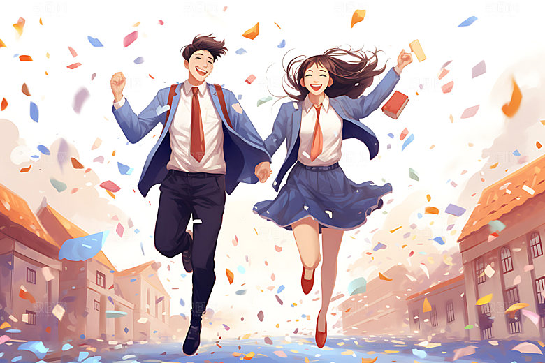 开学学生青春平面插画